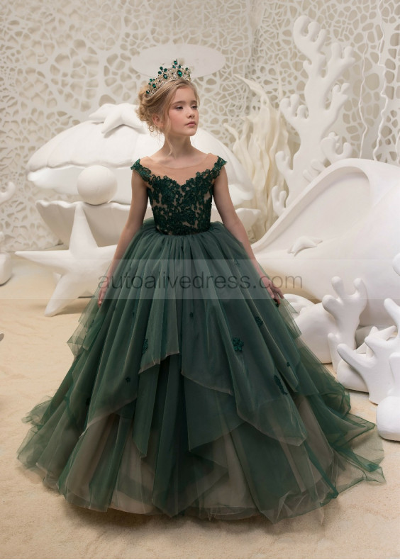 Lace Tulle Long Buttons Back Flower Girl Dress Party Dress